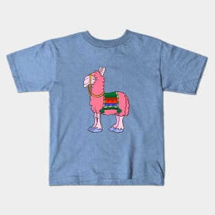 Red llama with an decorative cover on the back Kids T-Shirt